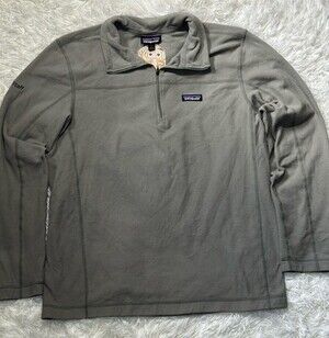 Patagonia Micro Deluxe Fleece L Mens 1/4 Zip Pullover Solid Light Gray Branded
